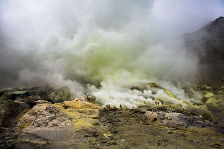 Inside Ijen volcano, Java, Indonesiaの写真素材