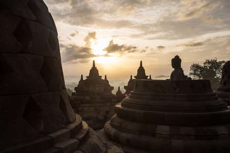 Sunrise at Borobudur temple, Java, Baliの写真素材