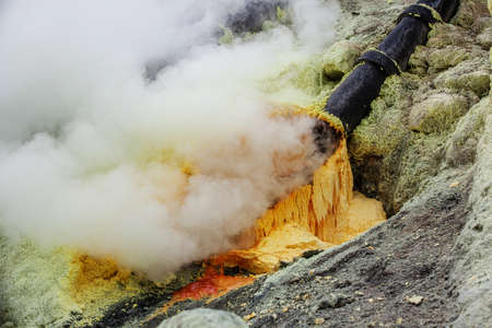 Inside Ijen volcano, Java, Indonesiaの写真素材