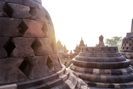 Sunrise at Borobudur temple, Java, Baliの写真素材