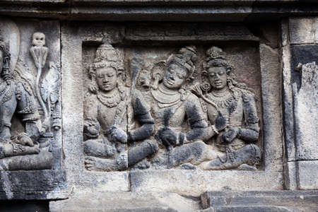 Stone carving in Prambanan temple, Java, Indonesiaの写真素材