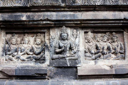 Stone carving in Prambanan temple, Java, Indonesiaの写真素材