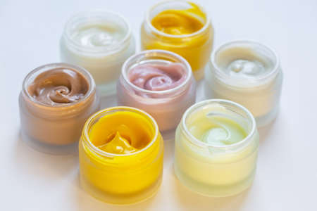 Cream in a jar on a white backgroundの写真素材