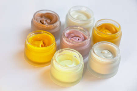 Cream in a jar on a white backgroundの写真素材