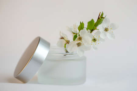 jar of cream on a white backgroundの写真素材