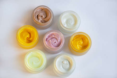 Cream in a jar on a white backgroundの写真素材