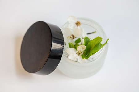 Jar of cream on a whiteの写真素材