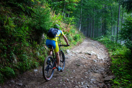 Cyclist in the autumn forestの写真素材