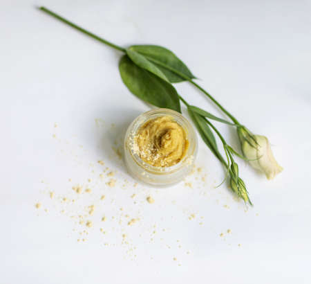 Cream in a jar on a white backgroundの写真素材