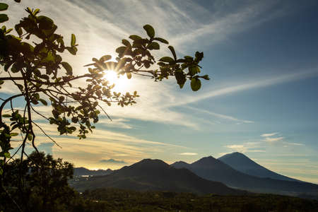 Three balinese volcanoes at dawnの写真素材