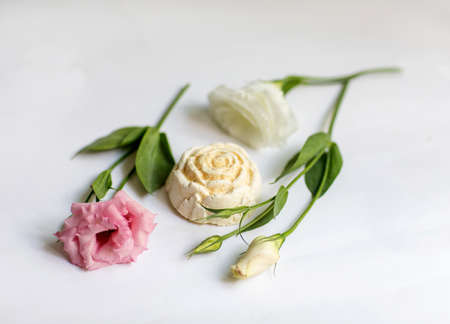 Handmade soap on a white backgroundの写真素材