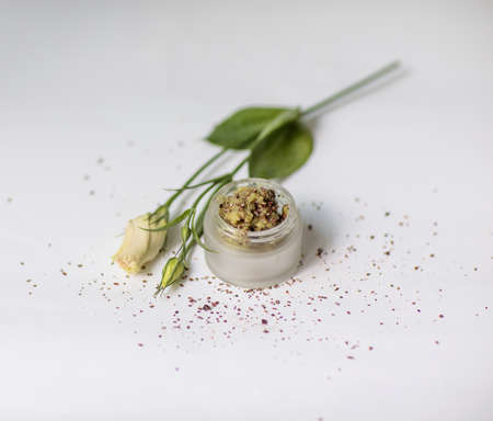 Cream in a jar on a white backgroundの写真素材