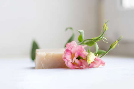 Handmade soap on a white backgroundの写真素材