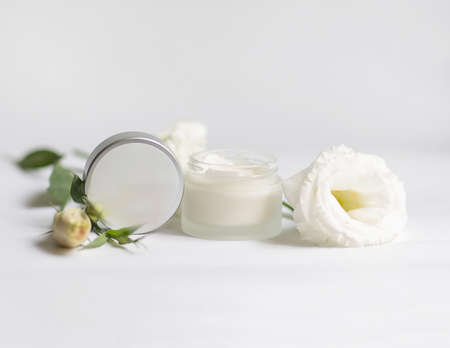 Cream in a jar on a white backgroundの写真素材