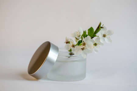 jar of cream on a white backgroundの写真素材
