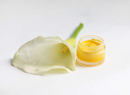 Cream in a jar on a white backgroundの写真素材