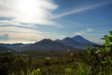 Three balinese volcanoes at dawnの写真素材