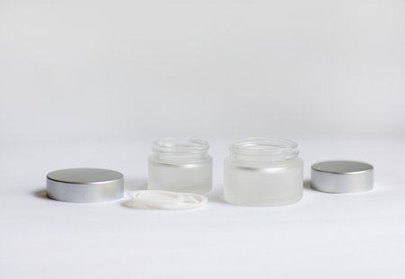 jar of cream on a white backgroundの写真素材