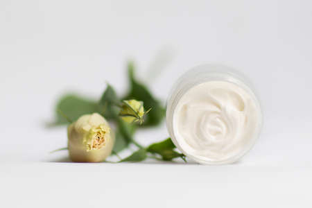 Cream in a jar on a white backgroundの写真素材