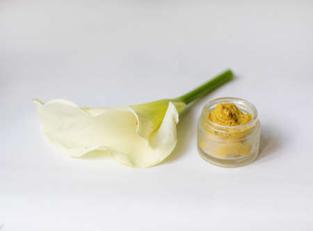 Cream in a jar on a white backgroundの写真素材