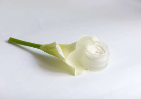 Cream in a jar on a white backgroundの写真素材