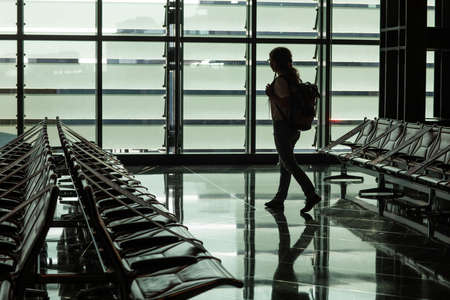Chairs to wait at the airport during a covid pandemicの写真素材