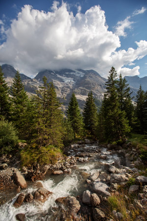 Beautiful Lake Oeschinensee in Switzerlandの写真素材
