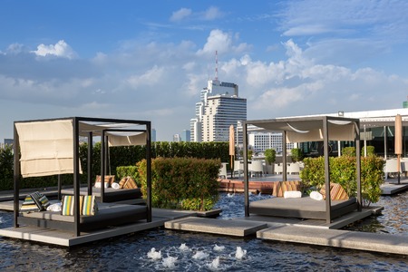 Bed spa poolsideのeditorial素材