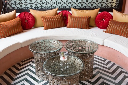 waiting area, colourfulr sofa in a curveの写真素材