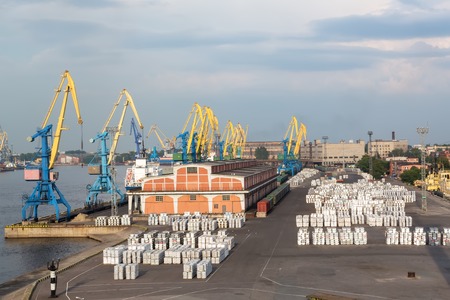 St. Petersburg harbor cranes and cargoのeditorial素材