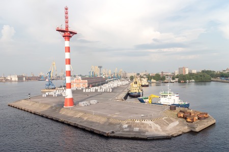 port cranes with old  warehose. Port of St.Petersburg, Russiaの写真素材
