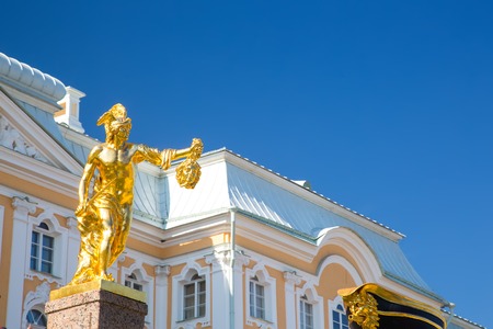 ST PETERSBURG, RUSSIA - August 5, 2014: Fountains in Petrodvorets Peterhof. The Peterhof Palace included in the UNESCOのeditorial素材