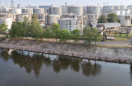 Fuel tanks in the sea portのeditorial素材