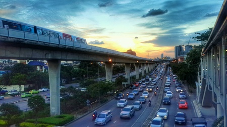 Sky train station in Bangkok city Thailandの素材