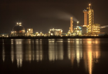 panorama of Oil refinery with reflection, petrochemical plantの写真素材