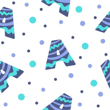 Seamless pattern with letters. Lovely background for kids. Letters A and little circules. White backgroundの写真素材