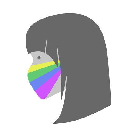 Flat vector icon isolated on white background. Young teenage girl in medical mask round quarantine avatar. Female person character portrait. Virus or pollution protection, toxic air respirator.の写真素材