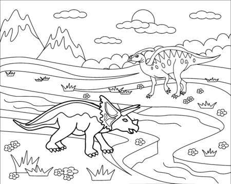 Illustration of Cartoon dinosaur - Coloring bookの写真素材