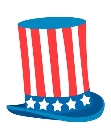 Patriotic hat. Vector illustration. Uncle Sam's Hat for American Holidays. United States of America hat isolated on white background. Vector stockのイラスト素材