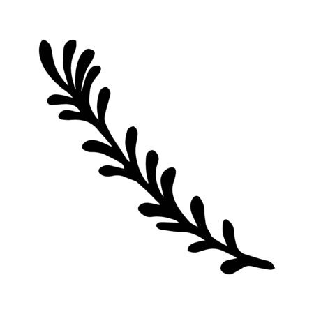 Twig in doodle style. For greeting cards, . Hand drawn vector illustration in black ink. Isolated outline.のイラスト素材