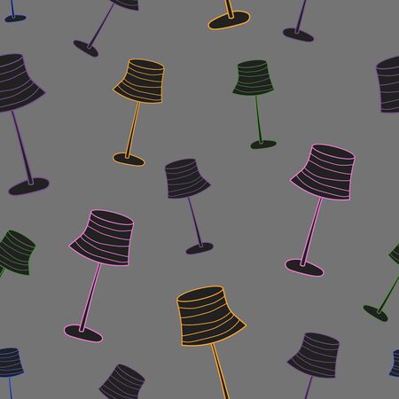 Lampe raphic style. Cover for school notebook. Experiment sign, idea symbol, sciense seamless pattern. Grey backgroundの写真素材