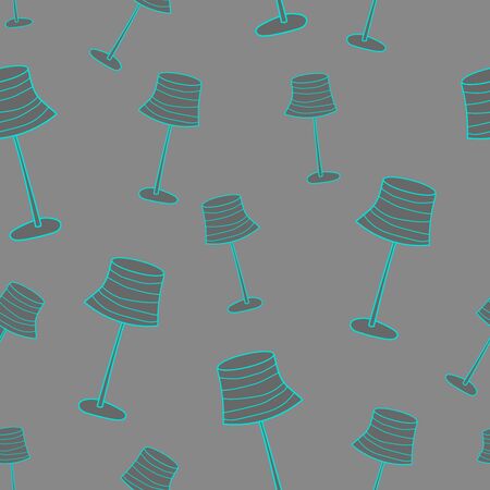 Lampe raphic style. Cover for school notebook. Experiment sign, idea symbol, sciense seamless pattern. Lamp on grey backgroundの写真素材