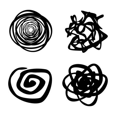 Black elements on a white background .Black vector brush strokes collection. Set of spots, brush strokes, paint drops. Vector spotsのイラスト素材