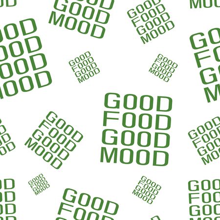 Vector Quote,On my mind ,just about food in pattern. Good for food court wallpaper,cafe wallpaper,restaurant wallpaper. Good food dood mood. Green letters on white background.のイラスト素材