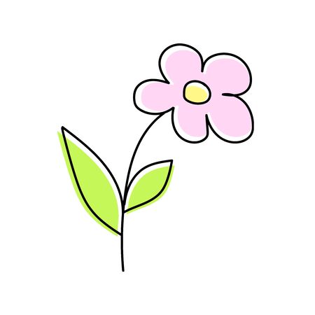Doodle style. Cute. Pink flower on a white backgroundの写真素材