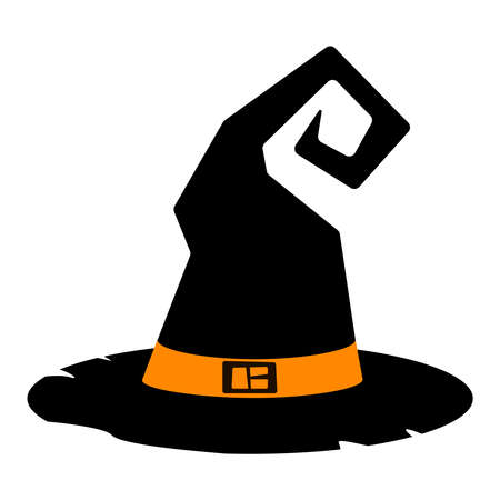 Witch Hat for Halloween. Vector. For an autumn holiday, decor, print, social network, icon. Illustration on white background.のイラスト素材