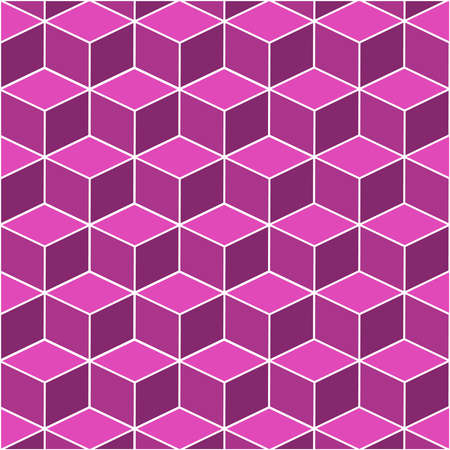 Digital geometric abstraction with lines and points. Cube cell. Abstract pink boxes background. Modern technology illustration with square mesh.の写真素材