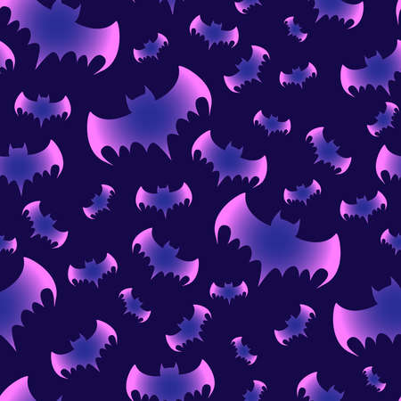 Halloween illustration. For gift paper, textiles, clothes, social networks, wallpaper, prints, festive decor. Bat seamless pattern on black background.の写真素材