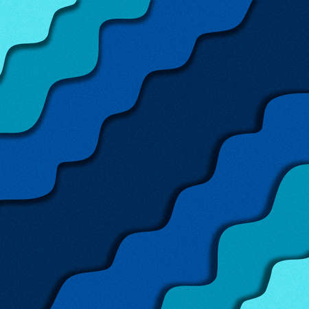 Paper cut style, 3d effect imitation, space for text. Abstract blue sea with paper waves and...