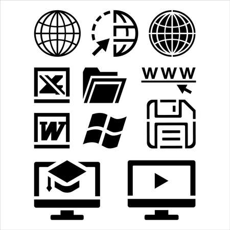 Set of web icons. Flat design style. Illustration isolated on white background. Internet technologies. Online services. Outlines icon collection. Vector illustration.のイラスト素材